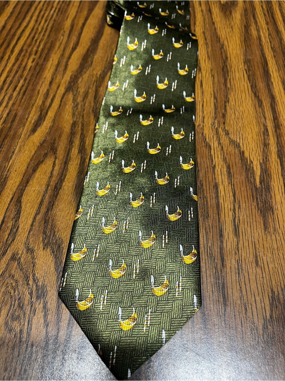 Men's Olive Green Patterned Silk Hand Made Tie - Made In Italy